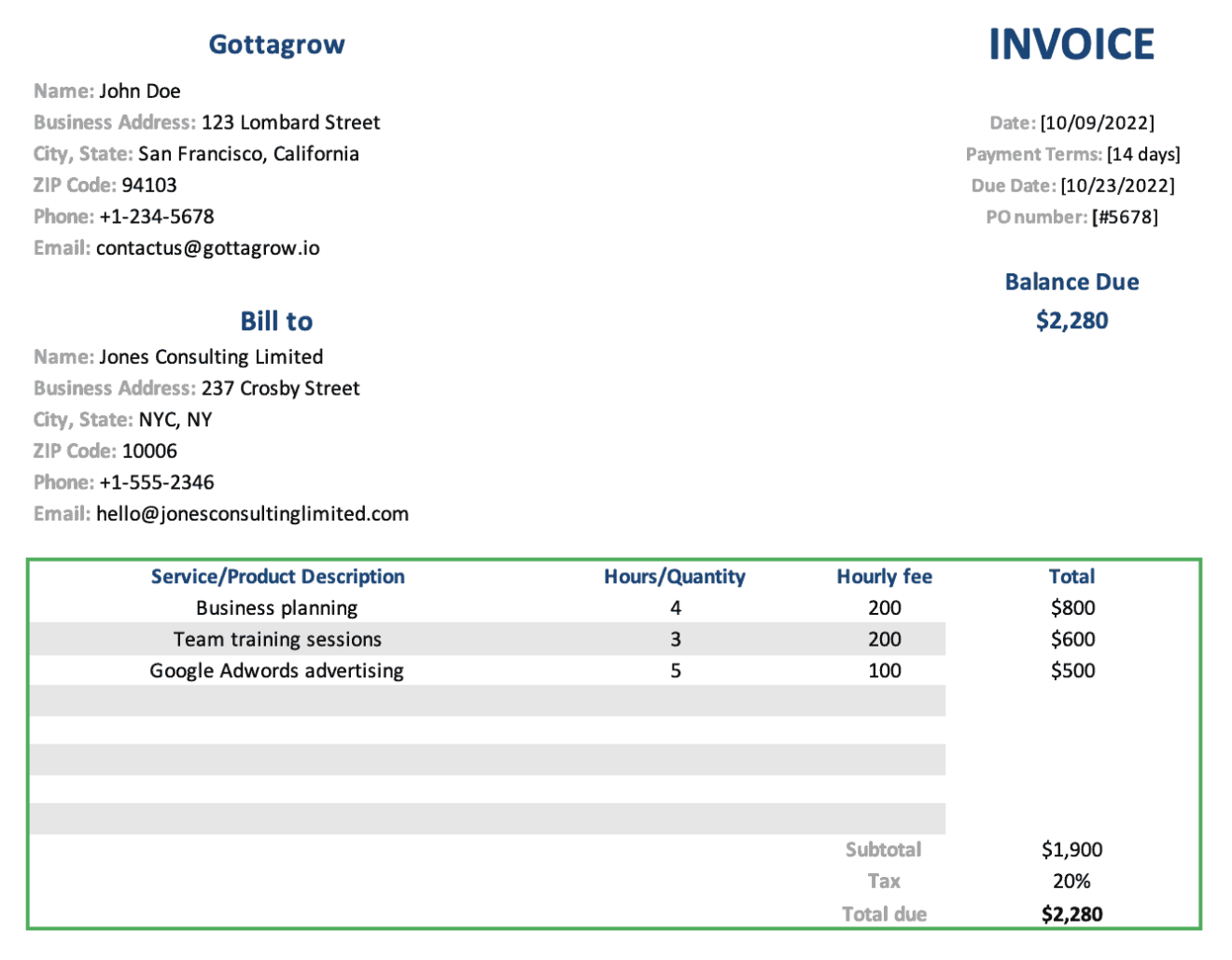 Cpa Invoice Template